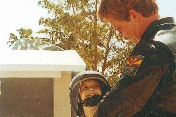 Frank with Chris on his special motorcycle.