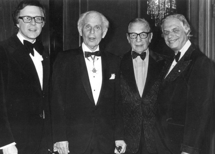 Dr. Ronald Goldstein, International President of Alpha Omega International Dental Fraternity; Prof. Hans Selye, Past International Presidents Drs. Irving and Marvin Goldstein