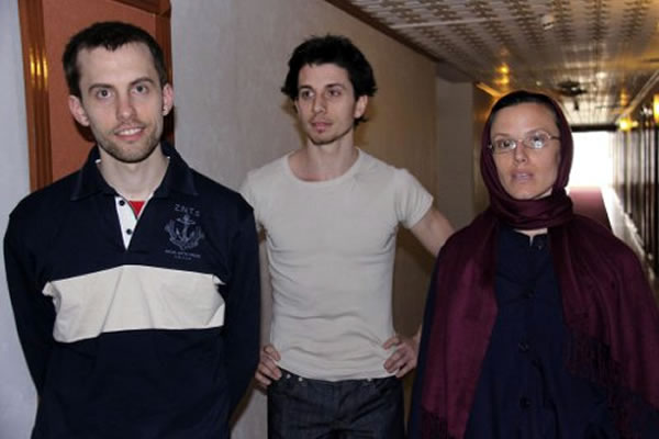 Shane Bauer, left, Josh Fattal, center, and Sarah Shourd in Tehran, May, 2010